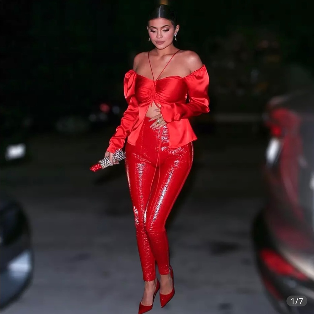 Kylie Jenner red leather pants size XS
